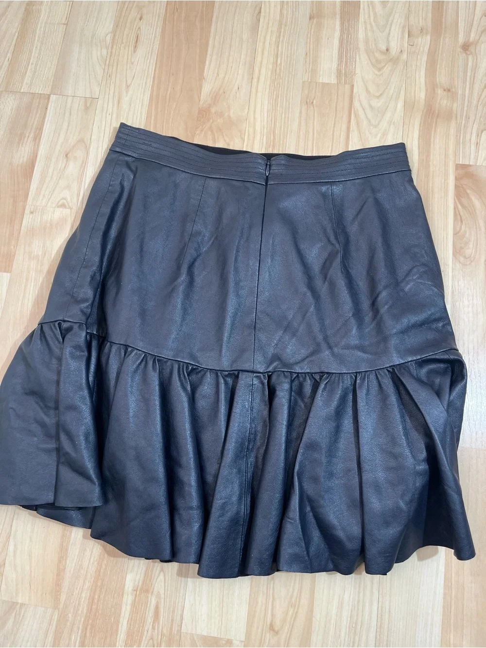 Rebecca Taylor Womens Vegan Leather Ruffle Skirt Dark Navy Size 6